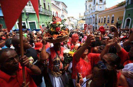 salvador, bahia / brazil - february 4, 2015: Catholics and Candomble supporters revere Santa Barbara - Iansa in syncretism - The party takes place at Largo do Pelourinho in Salvador.
