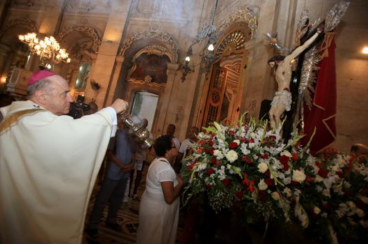 salvador, bahia, brazil - january 1, 2016: Dom Murilo Krieger, Archbishop of the city of Salvador, during mass at Nossa Senhora da Boa Viagem church in Salvador.