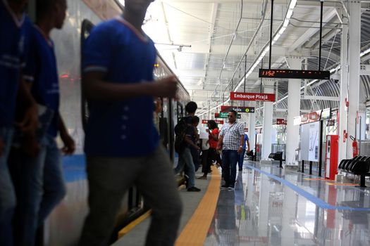 salvador, bahia / brazil - november 13, 2015: Passengers are seen at Salvador Subway Retiro Station. The system is managed by CCR Metro Bahia.
