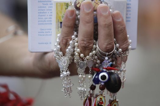 salvador, bahia / brazil - february 4, 2015: Catholics and Candomble supporters revere Santa Barbara - Iansa in syncretism - The party takes place at Largo do Pelourinho in Salvador.
