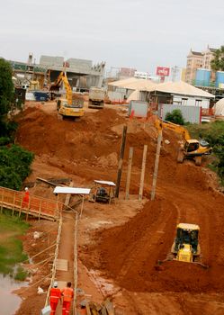 salvador, bahia / brazil - january 1, 2016: workers are seen working on the construction of Line 2 of the metro in the city of Salvador.