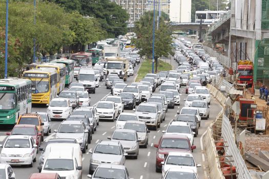 salvador, bahia, brazil - january 12, 2016: movement of vehicles in traffic jam in the city of Salvador.
