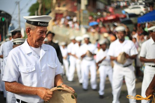 salvador, bahia / brazil - january 24, 2016: members of the cultural group Cheganaa dos Marujos Brazilian Frigate, are seen during a performance at the Tororo Dike in Salvador.