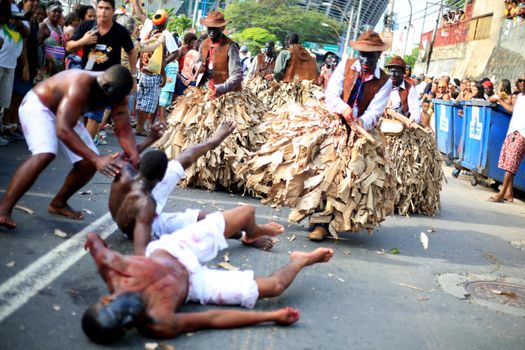 salvador, bahia / brazil - january 24, 2016: cultural group performs the play Nego Fugido. the action takes place at Dique de Itororo in the city of Salvador