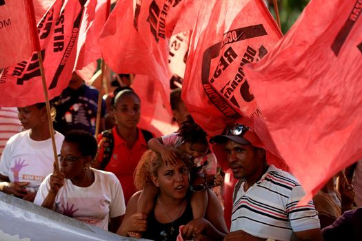 salvador, bahia / brazil - january 25, 2016: Members of the Homeless Movement are seen during a claim for funds for a popular housing program in the city of Salvador.
