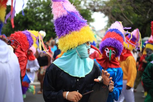 salvador, bahia, brazil - january 24, 2016: Members of the Zambiapunga group are seen during a cultural demonstration in the city of Salvador.