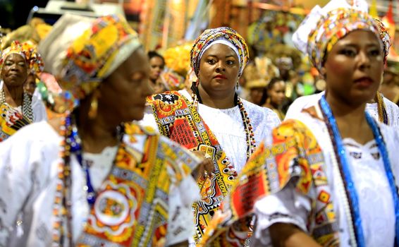 salvador, bahia / brazil - february 8, 2016: Members of the Ile Aiye Carnival Block are seen at the Osmar Circuit during Salvador Carnival.