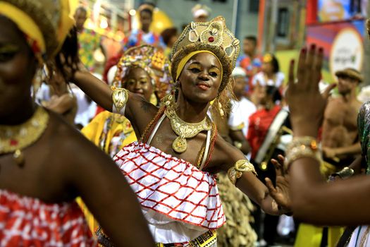 salvador, bahia / brazil - february 8, 2016: Members of the Ile Aiye Carnival Block are seen at the Osmar Circuit during Salvador Carnival.