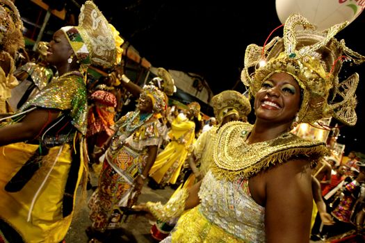 salvador, bahia / brazil - february 8, 2016: Members of the Ile Aiye Carnival Block are seen at the Osmar Circuit during Salvador Carnival.