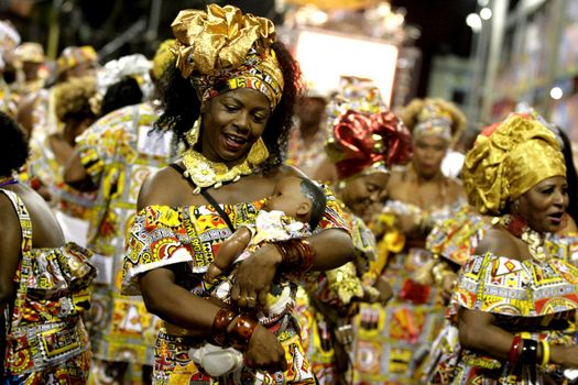 salvador, bahia / brazil - february 8, 2016: Members of the Ile Aiye Carnival Block are seen at the Osmar Circuit during Salvador Carnival.