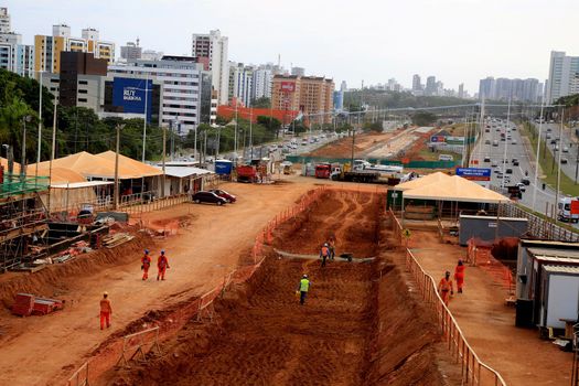 salvador, bahia / brazil - january 1, 2016: workers are seen working on the construction of Line 2 of the metro in the city of Salvador.
