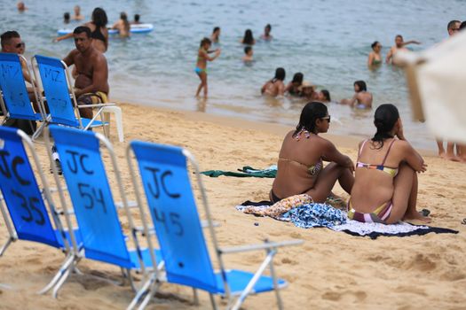 salvador, bahia / brazil - february 21, 2016: People are seen at the Porto da Barra beach in Salvador.