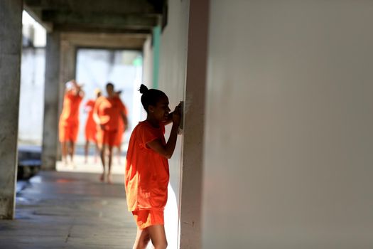 salvador, bahia / brazil - july 25, 2016: Inmates from the Female Prison of Salvador are seen in the prison unit.



