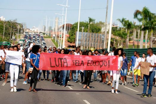 salvador, bahia / brazil  - july 15, 2016: Students of the public demonstrate on Luiz Viana Avenue in Salvador, due to layoffs of employees in schools.
