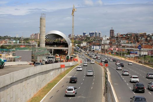 salvador, bahia, brazil - september 17, 2016: construction of Line 2 of the subway in the city of Salvador in the Paralela region, close to the Pernambues neighborhood.