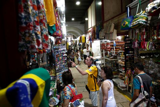 salvador, bahia, brazil - september 20, 2016: souvenir shops at Mercado Modelo in the city of Salvador.