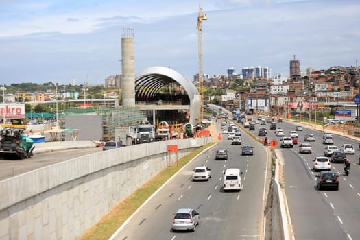 salvador, bahia, brazil - september 17, 2016: construction of Line 2 of the subway in the city of Salvador in the Paralela region, close to the Pernambues neighborhood.