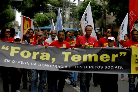 salvador, bahia / brazil - september 22, 2016: Protesters are seen on Sete de Setembro Avenue in Salvador city during National Paralysis Day.