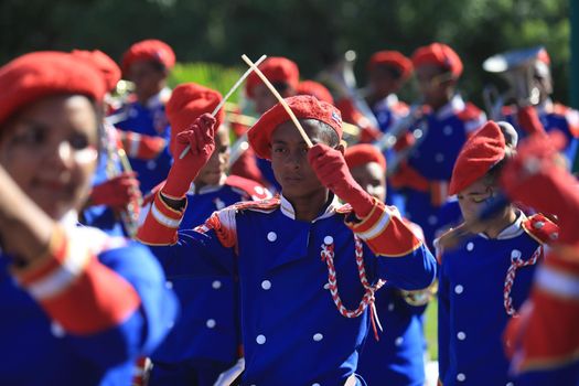 salvador, bahia / brazil - october 14, 2016: Members of Estada da Bahia public school fanfares are seen during a performance at the Bahia Administrative Center in Salvador.