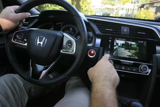 salvador, bahia, brazil - dezembro 27, 2016: Interior detail of the New Honda Civic 2017 1.5L, is seen in Salvador city.