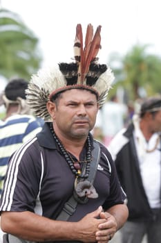 salvador, bahia / brazil - may 29, 2017: Indians from various Bahia tribes and ethnic groups camp in Salvador (BA) to discuss the political conjuncture and demand land demarcation.