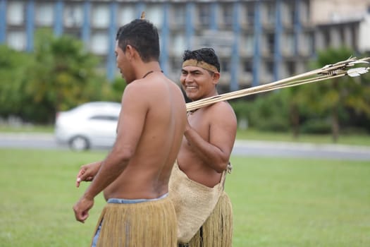 salvador, bahia / brazil - May 7, 2019: Indigenous of Bahia tribe are seen during to debate political conjuncture and demand demarcation of indigenous lands. 