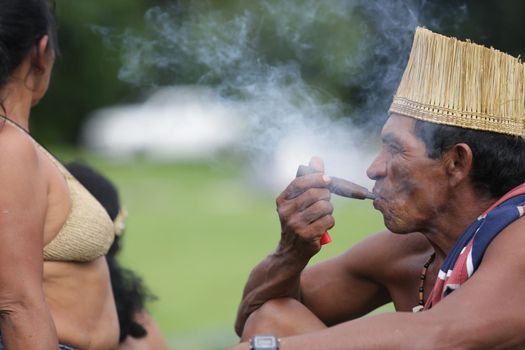 salvador, bahia / brazil - may 29, 2017: Indians from various Bahia tribes and ethnic groups camp in Salvador to discuss the political conjuncture and demand land demarcation.