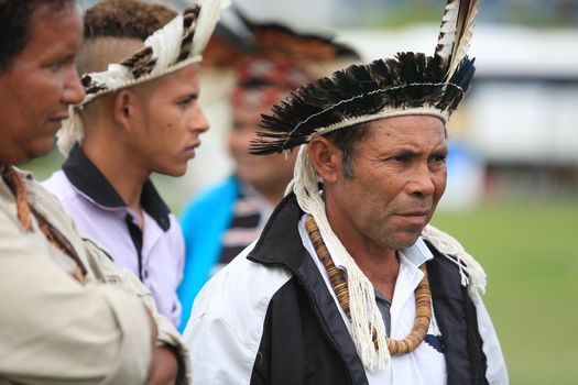 salvador, bahia / brazil - may 29, 2017: Indians from various Bahia tribes and ethnic groups camp in Salvador to discuss the political conjuncture and demand land demarcation.