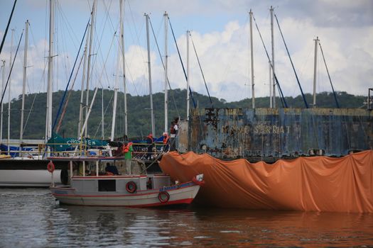 salvador, bahia, brazil - april 26, 2019: Ruins of the Ferry Boat Monte Serrat. The vessel made the crossing by vehicle and pedestrians from Salvador to Ilha de Itaparica.