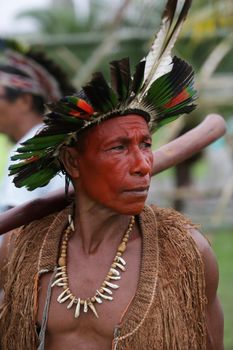 salvador, bahia / brazil - May 7, 2019: Indigenous of Bahia tribe are seen during to debate political conjuncture and demand demarcation of indigenous lands. 