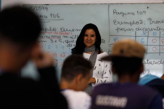 feira de santana, bahia, brazil - july 10, 2019: Teachers and students are seen in a classroom of a municipal public school in the city of Feira de Santana.