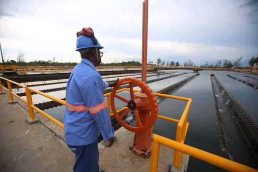 candeias, bahia, brazil - march 21, 2019: Embasa water treatment plant for distribution and consumption in the metropolitan region of Salvador.