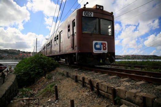 salvador, bahia, brazil - february 12, 2021: suburban train traveling in the region of Sao Joao do Cabrito, in Salvador. The system will cease to operate for the implementation of the VLT.