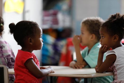 alagoinhas, bahia, brazil - july 3, 2019: children are seen at a municipal day care center in the city of Alagoinhas.
