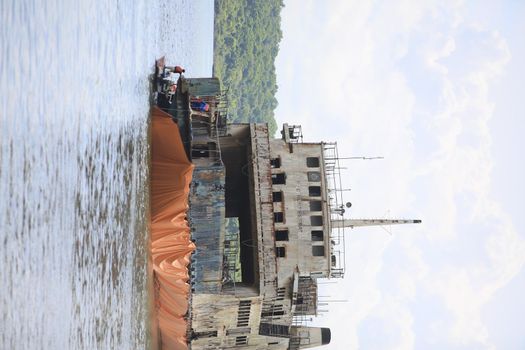 salvador, bahia, brazil - april 26, 2019: Ruins of the Ferry Boat Monte Serrat. The vessel made the crossing by vehicle and pedestrians from Salvador to Ilha de Itaparica.