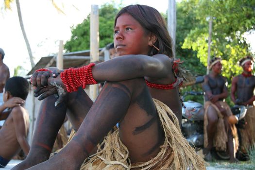 santa cruz cabralia, bahia, brazil - april 17, 2008: Indigenous people from Etina Pataxo are seen during indigenous games from the Coroa Vermelha village in the city of Santa Cruz Cabralia.