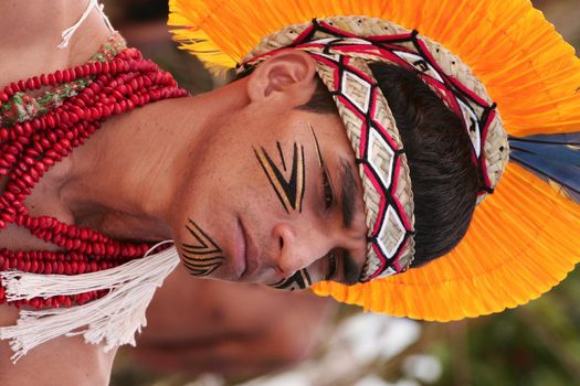 santa cruz cabralia, bahia, brazil - april 20, 2010: Indigenous people from the Pataxo ethnic group are seen during the Indigenous Games of the Coroa Vermelha village.