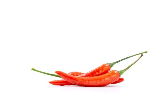 Group of fresh red peppers on white background with copy space.