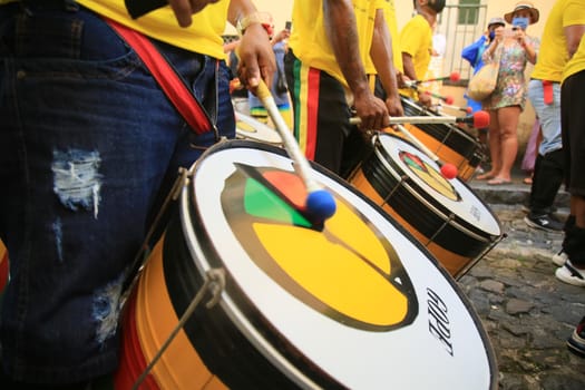salvador, bahia, brazil - october 25, 2021: musicians from the Olodum school perform in Pelourinho, the historic center of the city of Salvador.