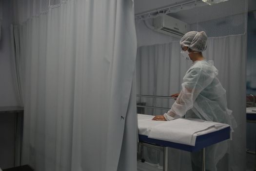 salvador, bahia, brazil - december 17, 2021: view of a bed for tending people infected with the H1N1 virus in the city of Salvador.