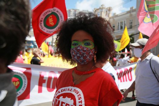 salvador, bahia, brazil - september 7, 2021: Protesters against the government of President Jair Bolsonaro protest in the city of Salvador. The act marks Brazil's Independence Day.
