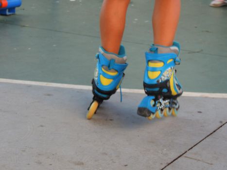 salvador, bahia, brazil - november 11, 2021: person wearing skates with wheels in a condominium in the city of Salvador.
