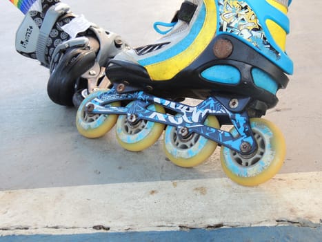 salvador, bahia, brazil - november 11, 2021: person wearing skates with wheels in a condominium in the city of Salvador.
