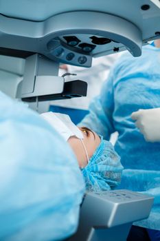 Medical laser eye correction. Medicine technology eye operation.