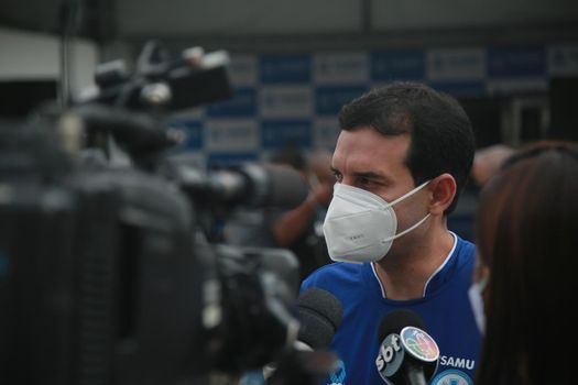 salvador, bahia, brazil - december 17, 2021: Leo Prates, secretary of health for the city of Salvador talks about the flu epidemic in the city.