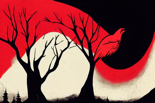 Owl dark night woods forest tree branch scary noise red bird animal nature symbol sign icon abstract silhouette wildlife
