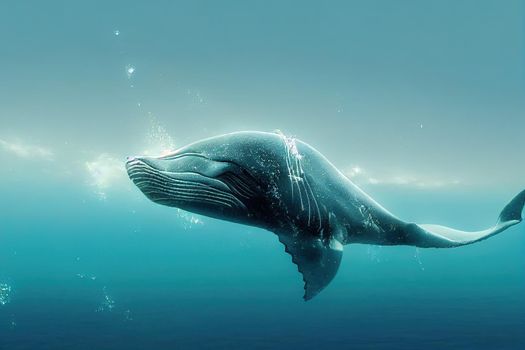 Whale Swimming Underwater, High quality Illustration