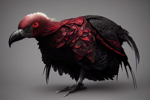 Death Rite Bird Black Red Head Vulture Predator Digital Fantasy Art 2d Render
