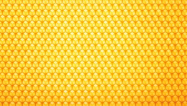 Close up fresh golden comb honey background texture, full frame honeycomb pattern