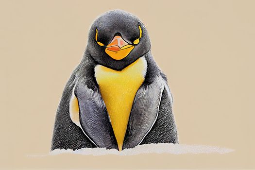 King Penguin. Cute baby. Pencil sketch isolated on white background.